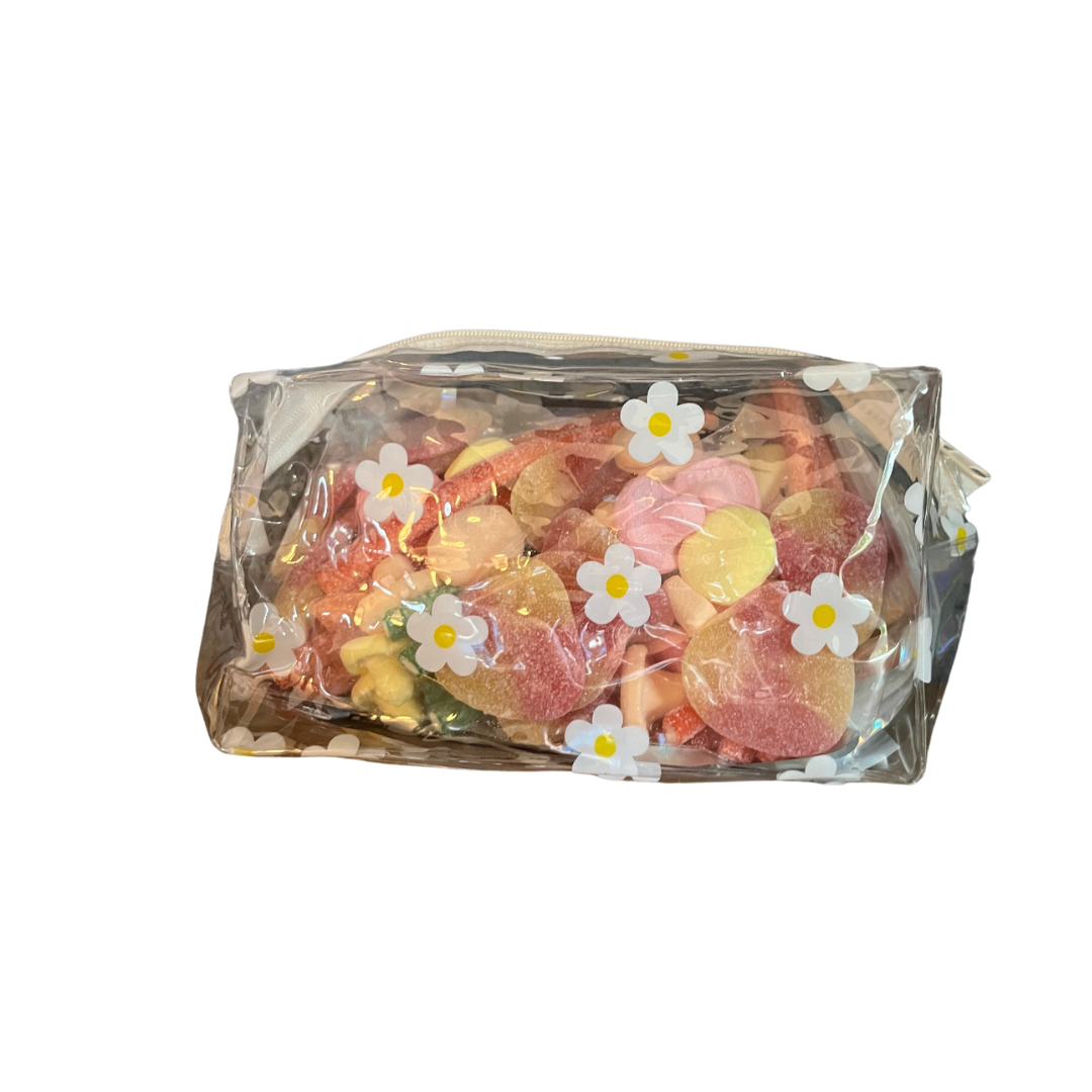 Necessaire weisse Blumen gefüllt mit einer 500gr Mistery Tüte